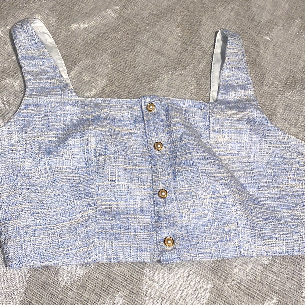 Shimmering button up cropped tank top